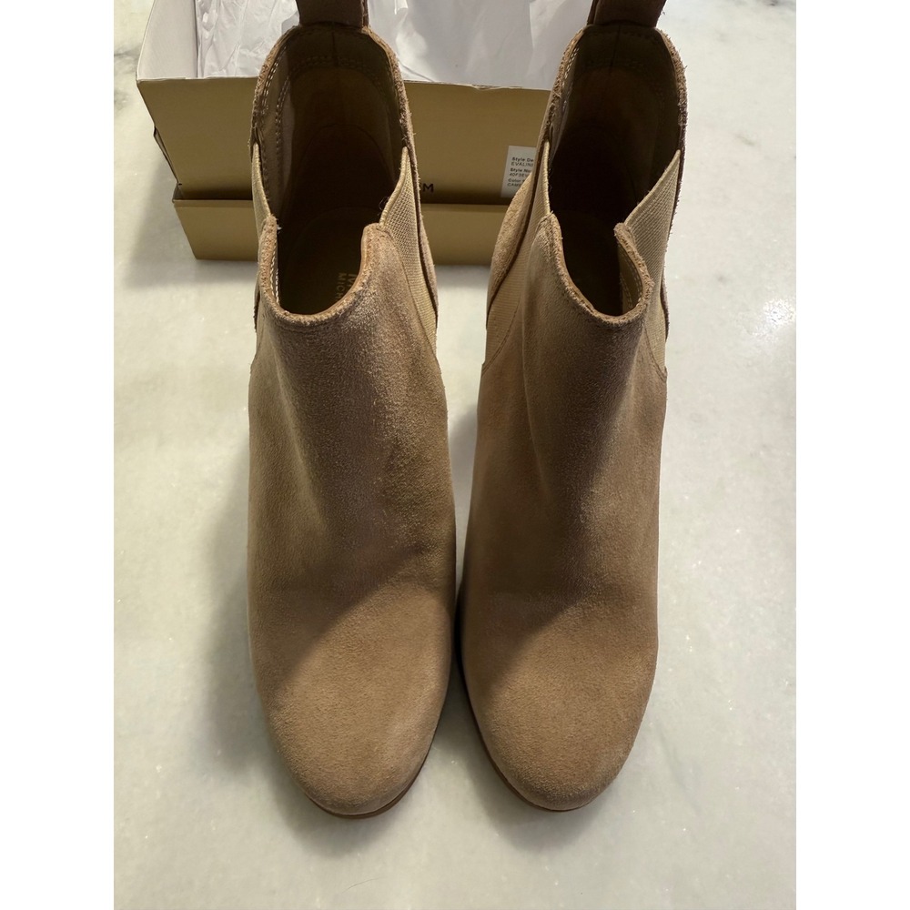 Michael Kors Evaline Heeled Bootie Women 7 Camel Suede Block Heel 40F3EVHEES